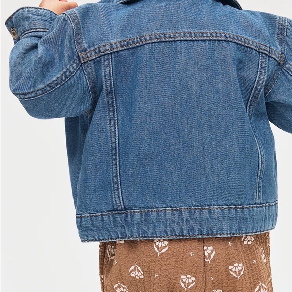 H & M Classic Lt Blue Denim Silver Snap Close Fold Collar Trucker Jean Jacket - Picture 13 of 13